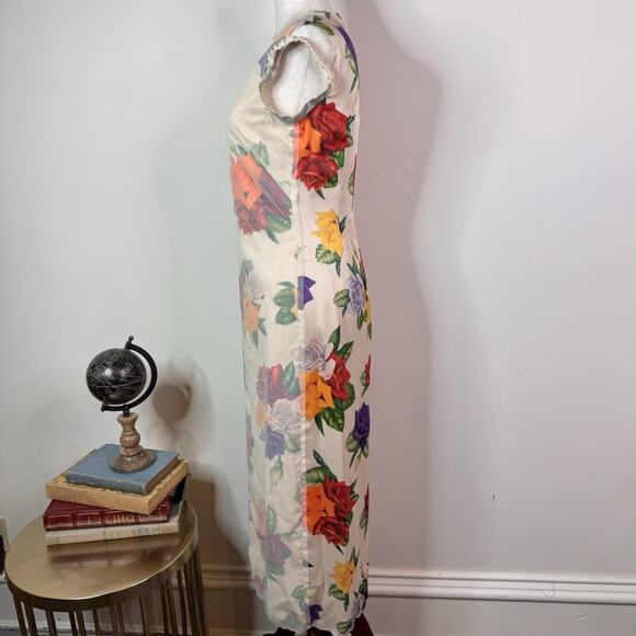 Commission Cold Shoulder Sheath Dress Organza Floral Raw Edge Avant Garde Size 4 - Picture 8 of 14